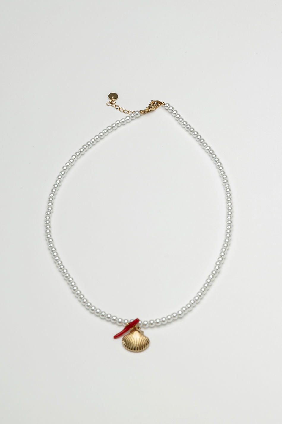 Petite Pearl Necklace Shell Red