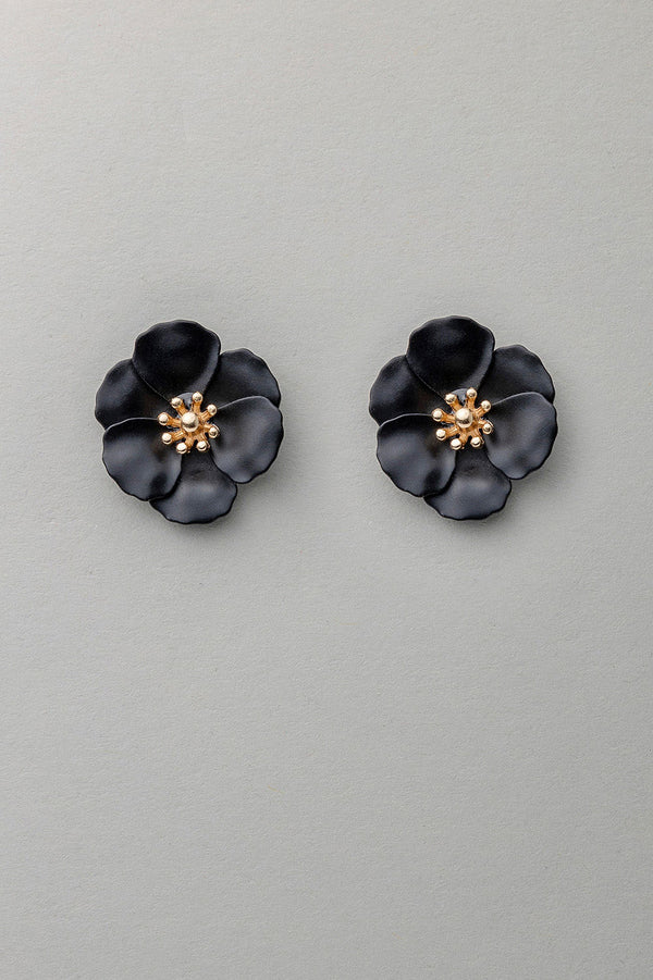 Flower Small Earrings Pearl Black