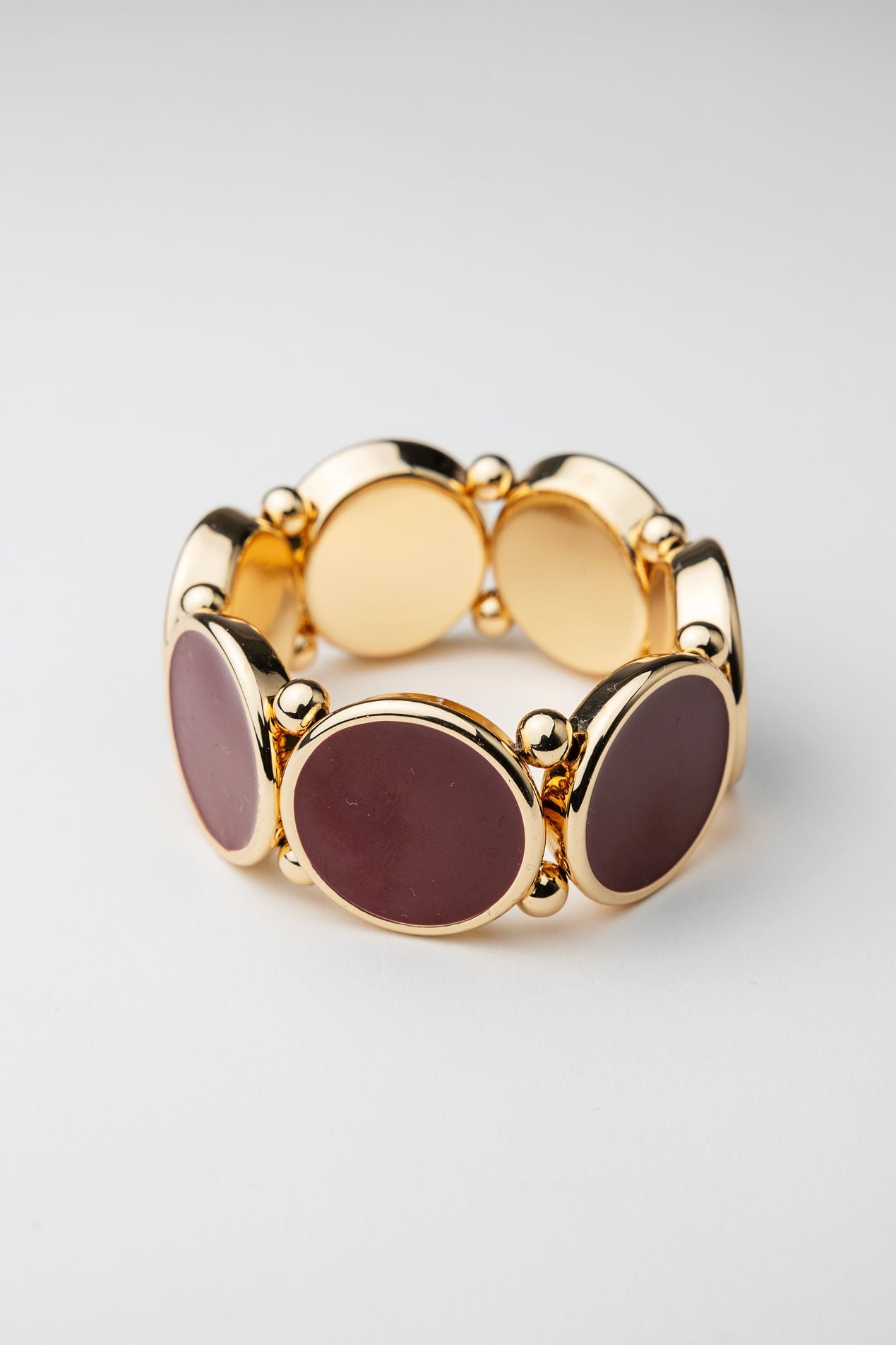 Ava Elastic Bracelet Gold w Deep Red