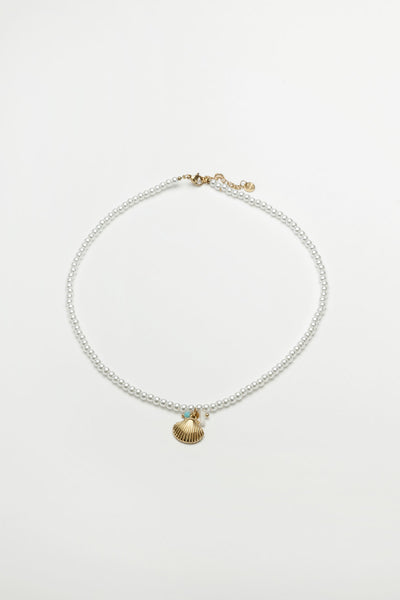 Petite Pearl Necklace Shell Aqua