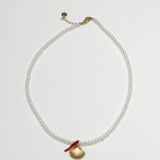 Petite Pearl Necklace Shell Red