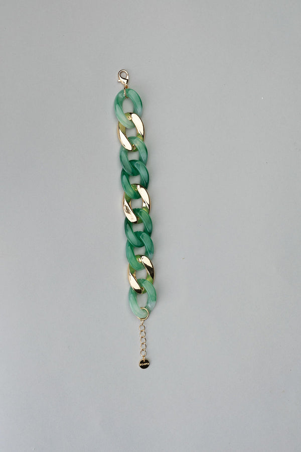 Big Chain Bracelet Jade Green with Gold