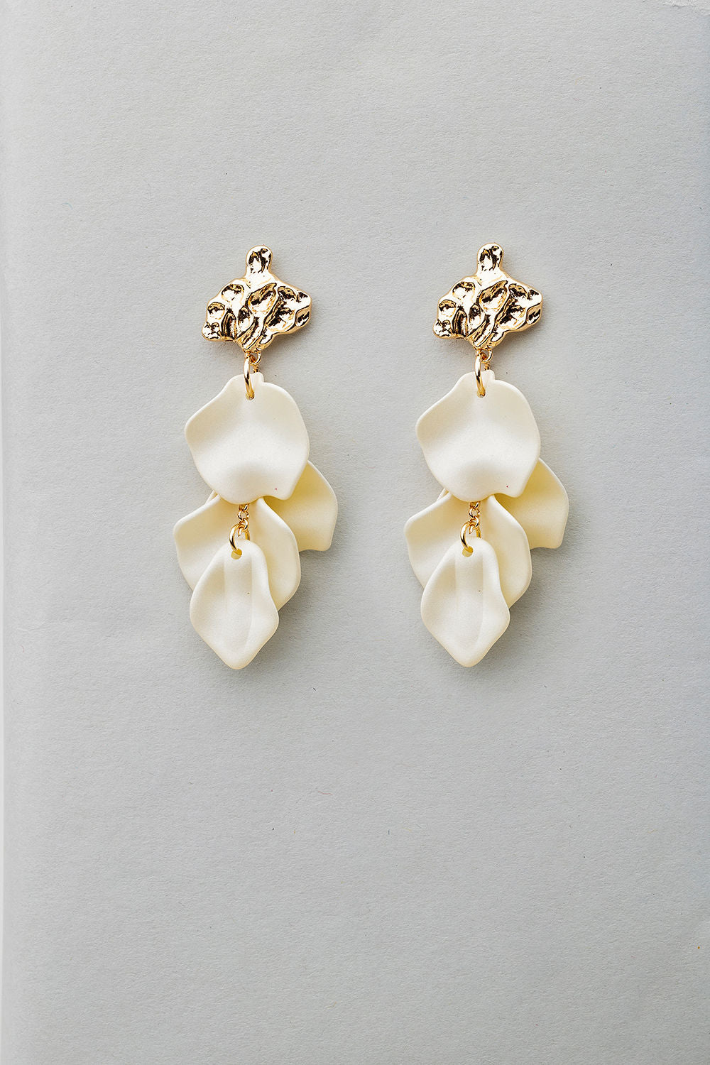 Hammered Leaf Earrings White