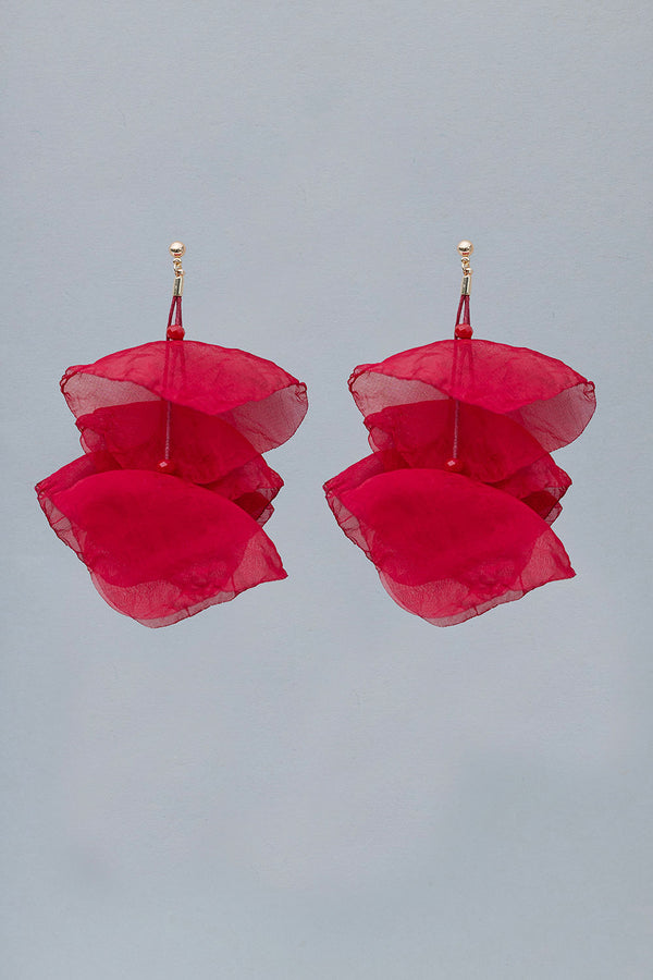 Flowy Earrings Red w gold