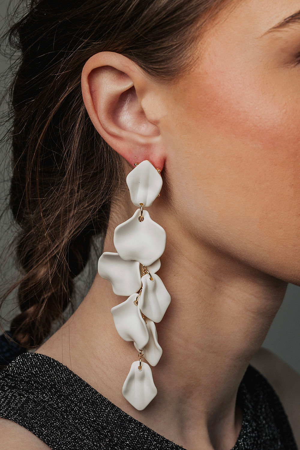 Leaf Earrings Long White