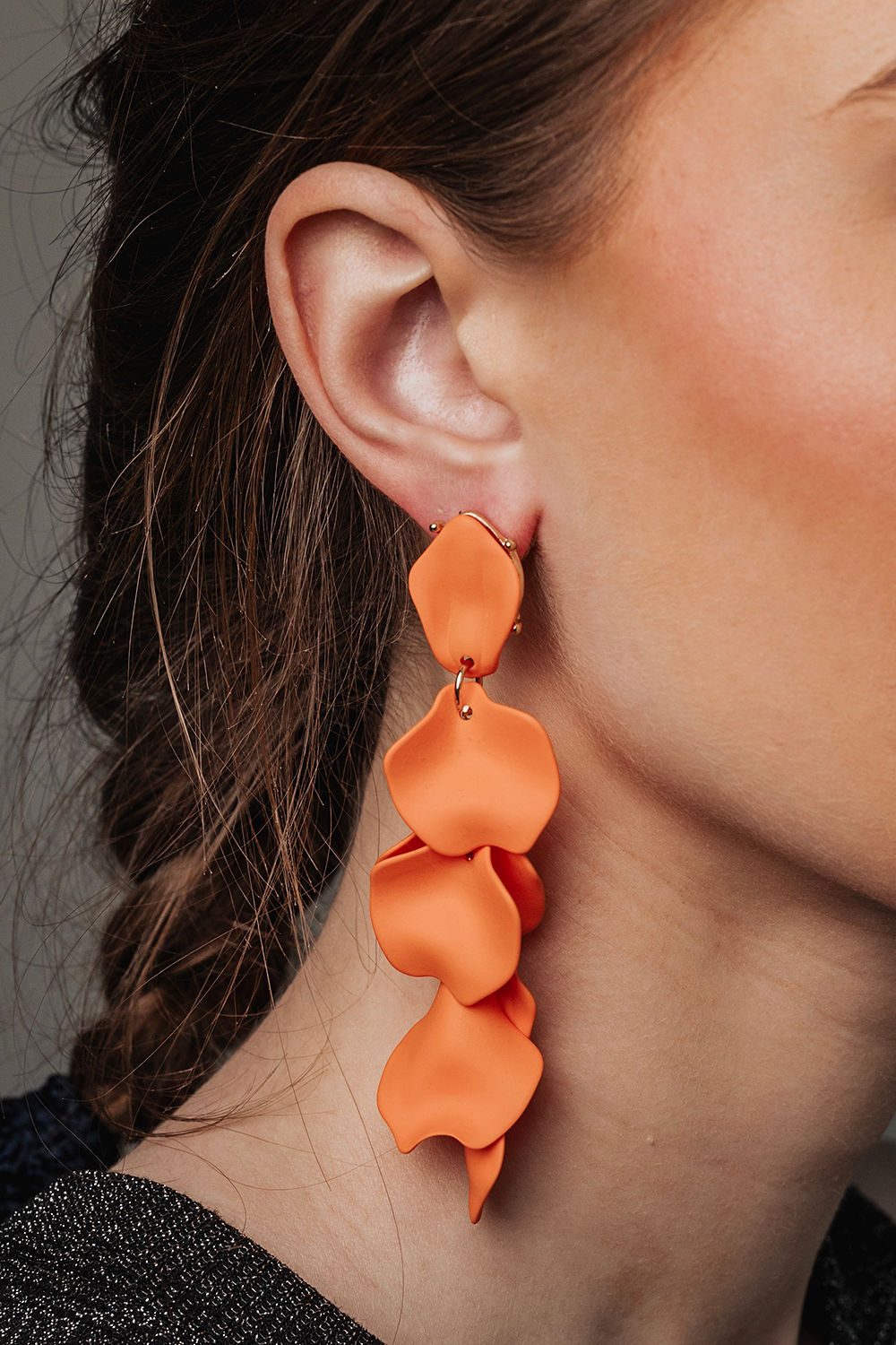 Leaf Earrings Long Orange