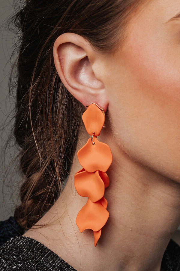 Leaf Earrings Long Orange