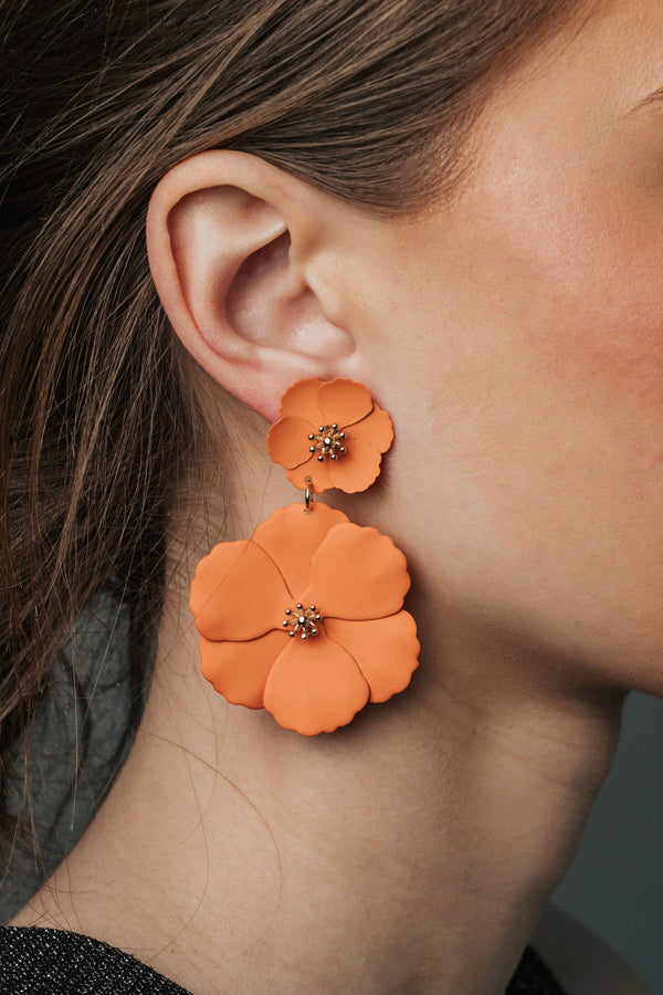 Flower Twin Earrings Orange Mat