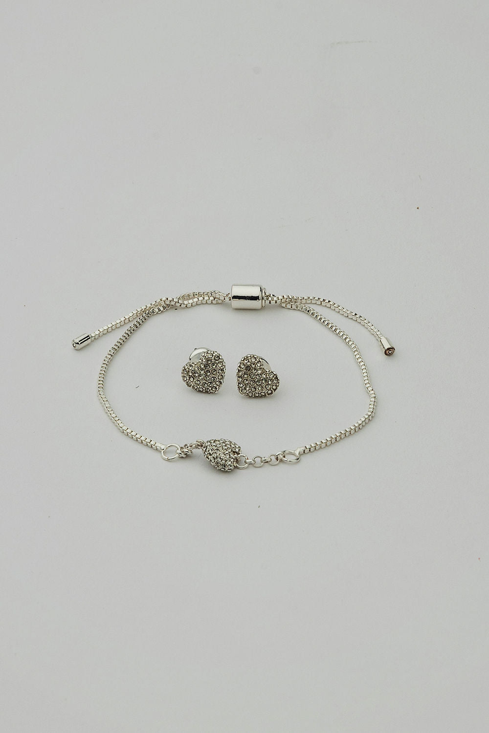 Crystal Heart Set Silver / Bracelet + Earrings