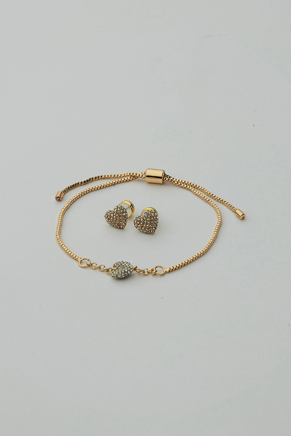 Crystal Heart Set Gold / Bracelet + Earrings