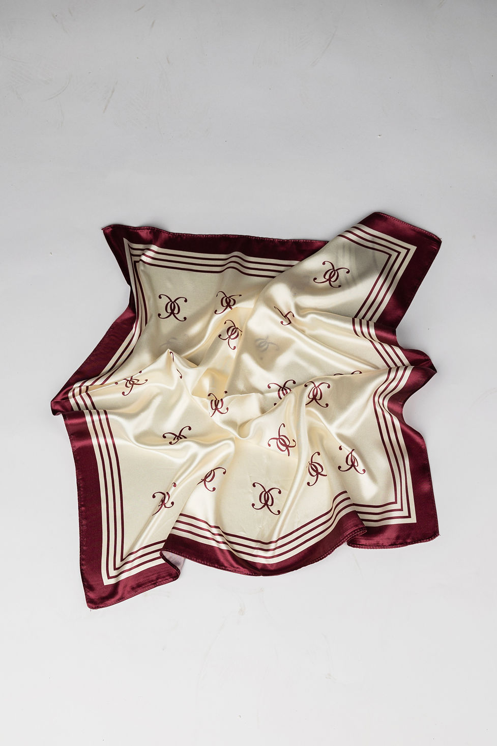 Elle Silk Scarf Creme Burgundy