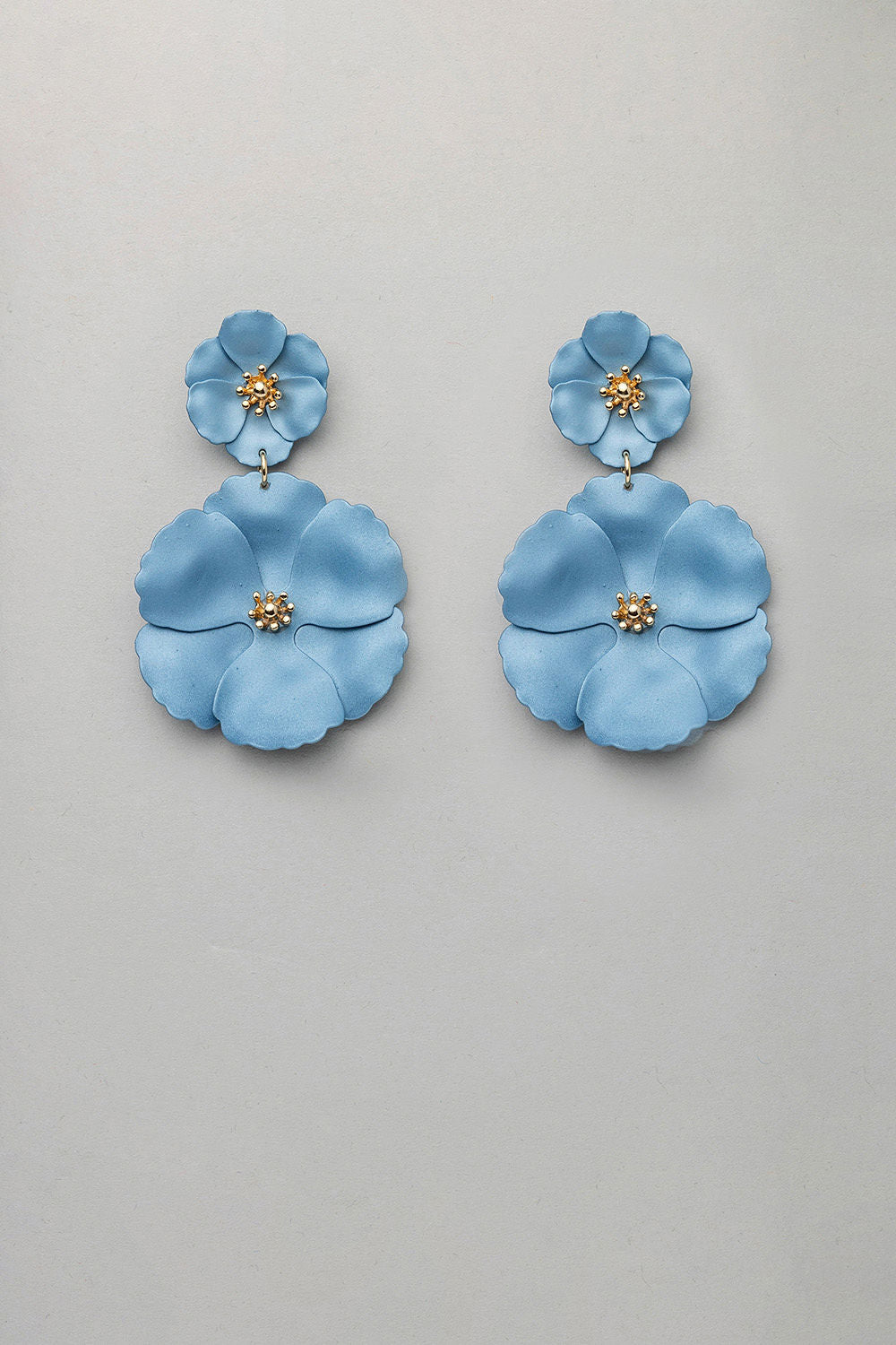 Flower Twin Earrings Denim Blue Pearl