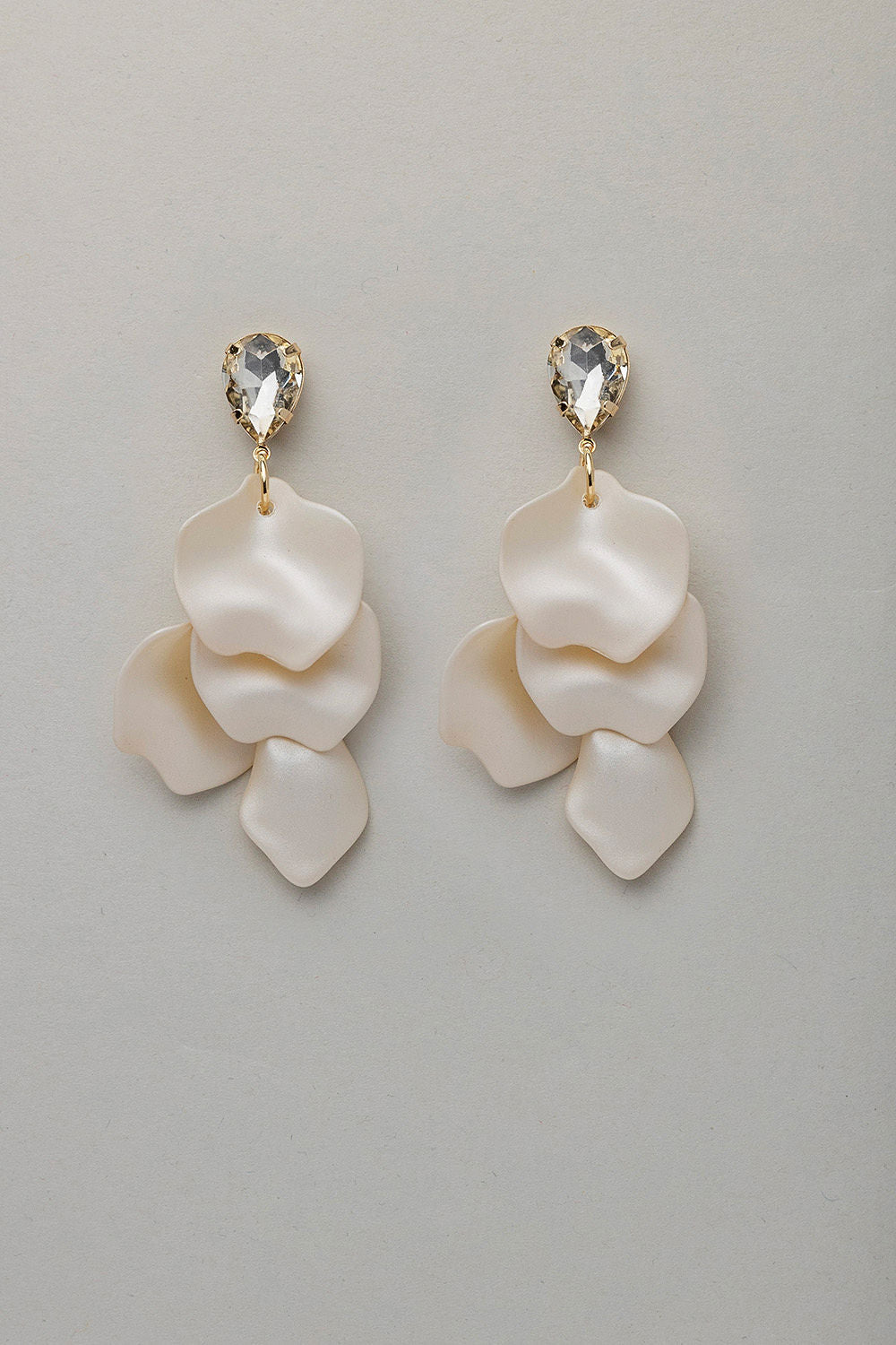 Leaf Earrings 4 leaves Beige Cz