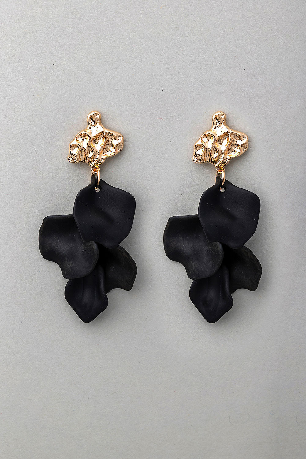 Hammered Leaf Earrings Black Metal