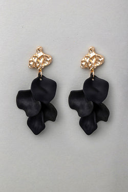 Hammered Leaf Earrings Black Mat