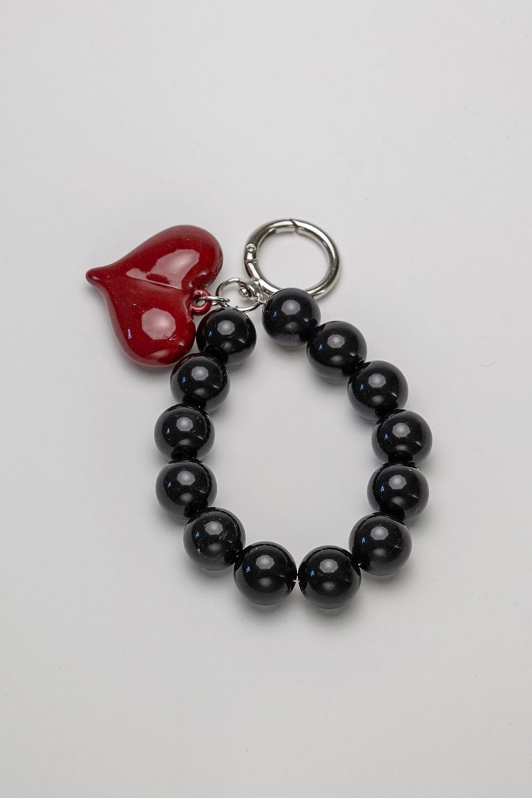 CHARM PEARL HEART BLACK Black
