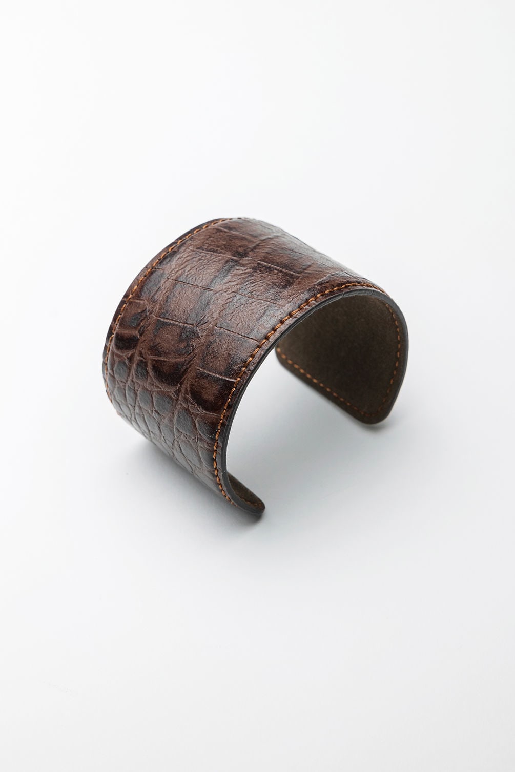 Leather Croco Cuff Bracelet Brown
