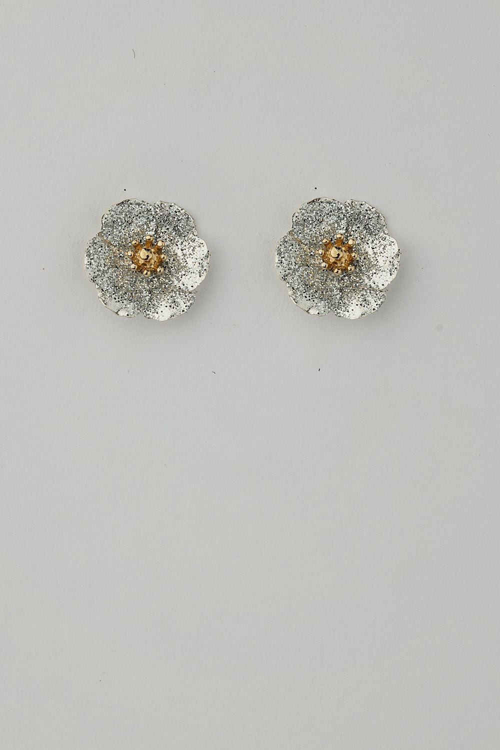 Flower Small Earrings Silver Glitter