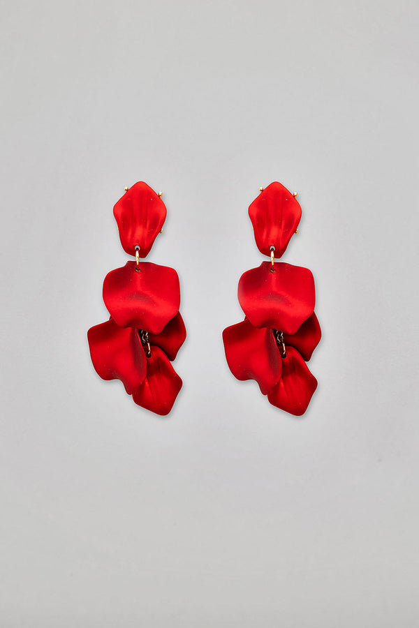 Leaf Earrings Metallic Wine Red