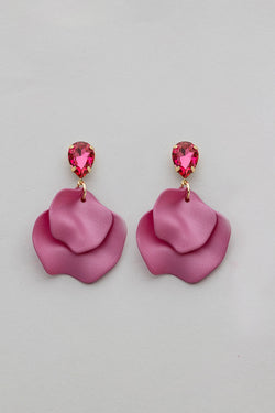 Leaf Earrings Dark Pink Cz
