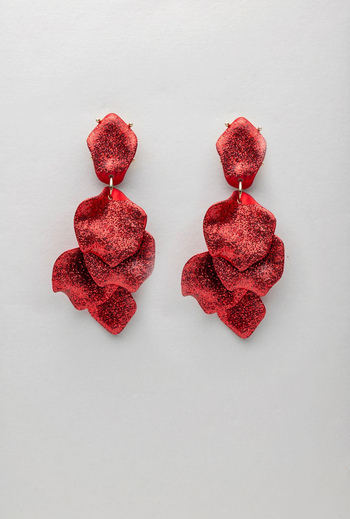 Leaf Earrings Red Glitter