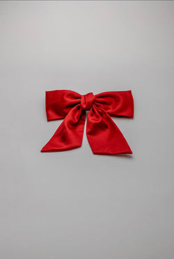 Bow Hair Clip Satin Red