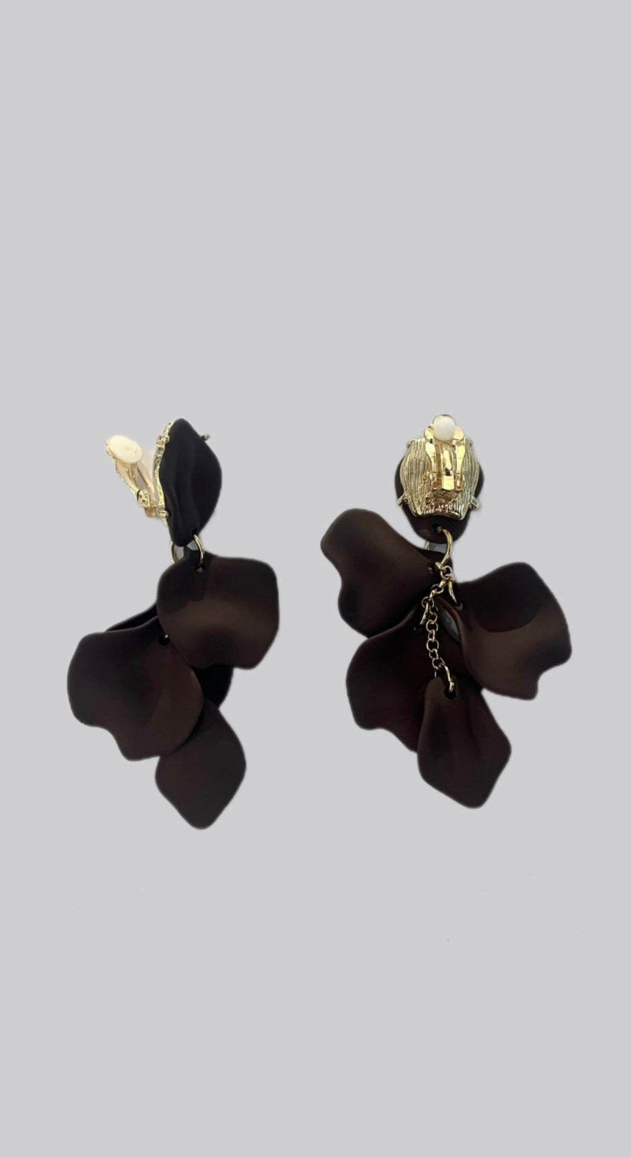 Leaf Clip on Earrings Dark Brown