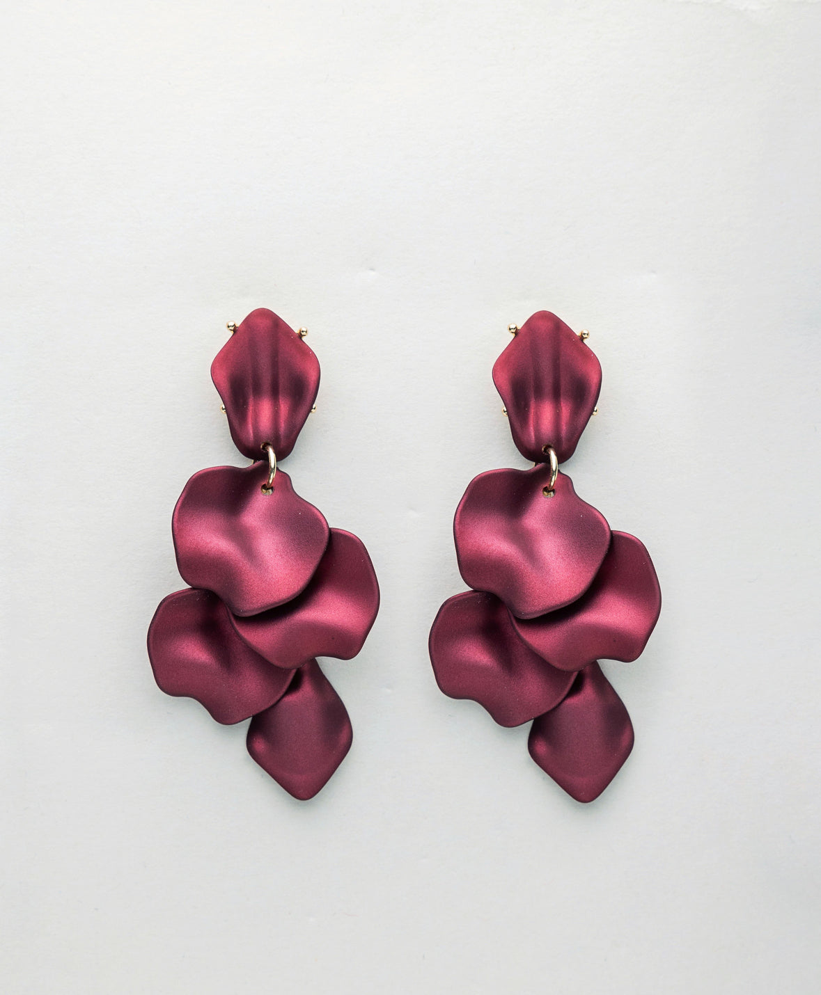 Leaf Earrings Metallic Wine Red