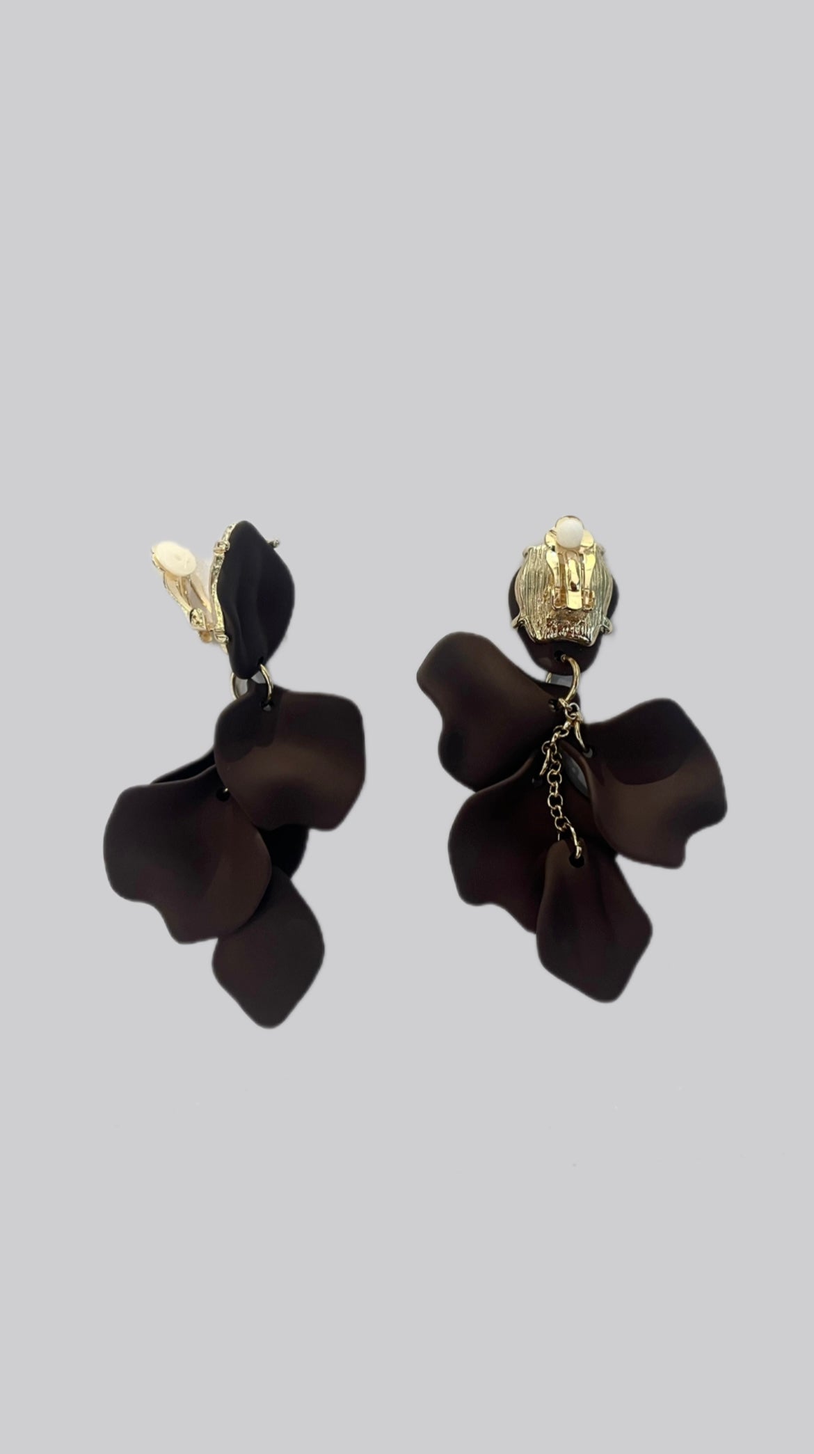 Leaf Clip on Earrings Mat Black