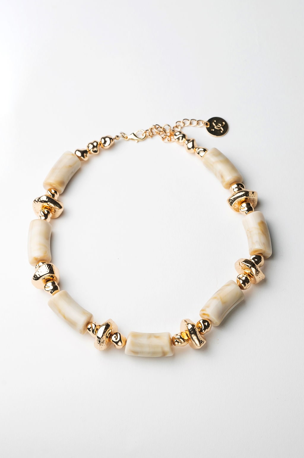 Luna Bead Necklace Beige melange w gold