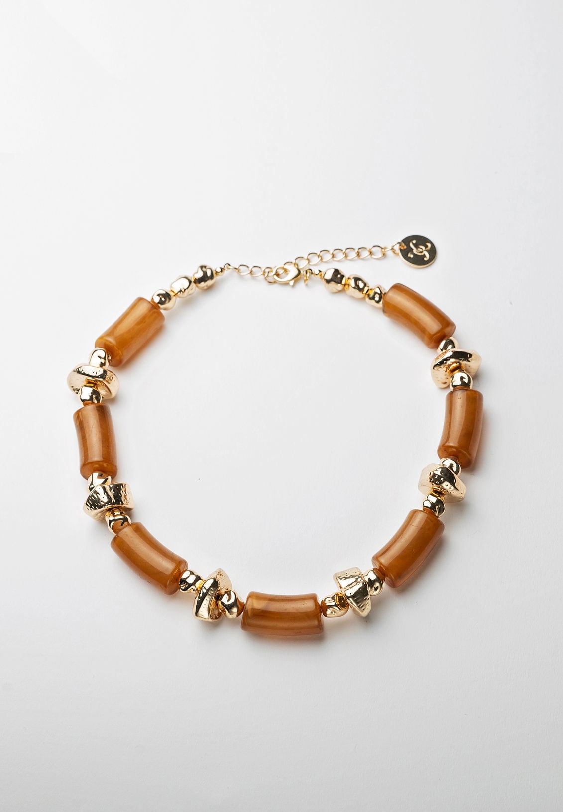 Luna Bead Necklace Dark Camel w gold