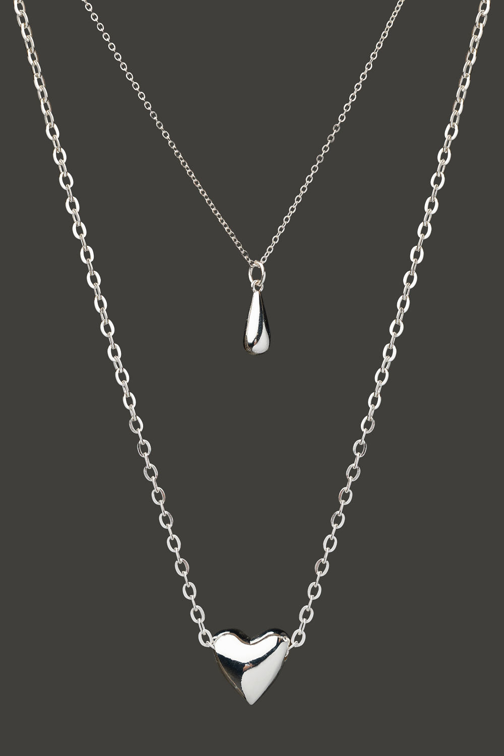 Love Drop Necklace Set Silver