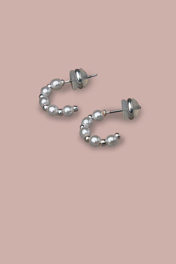 Silver Pearl Hoops