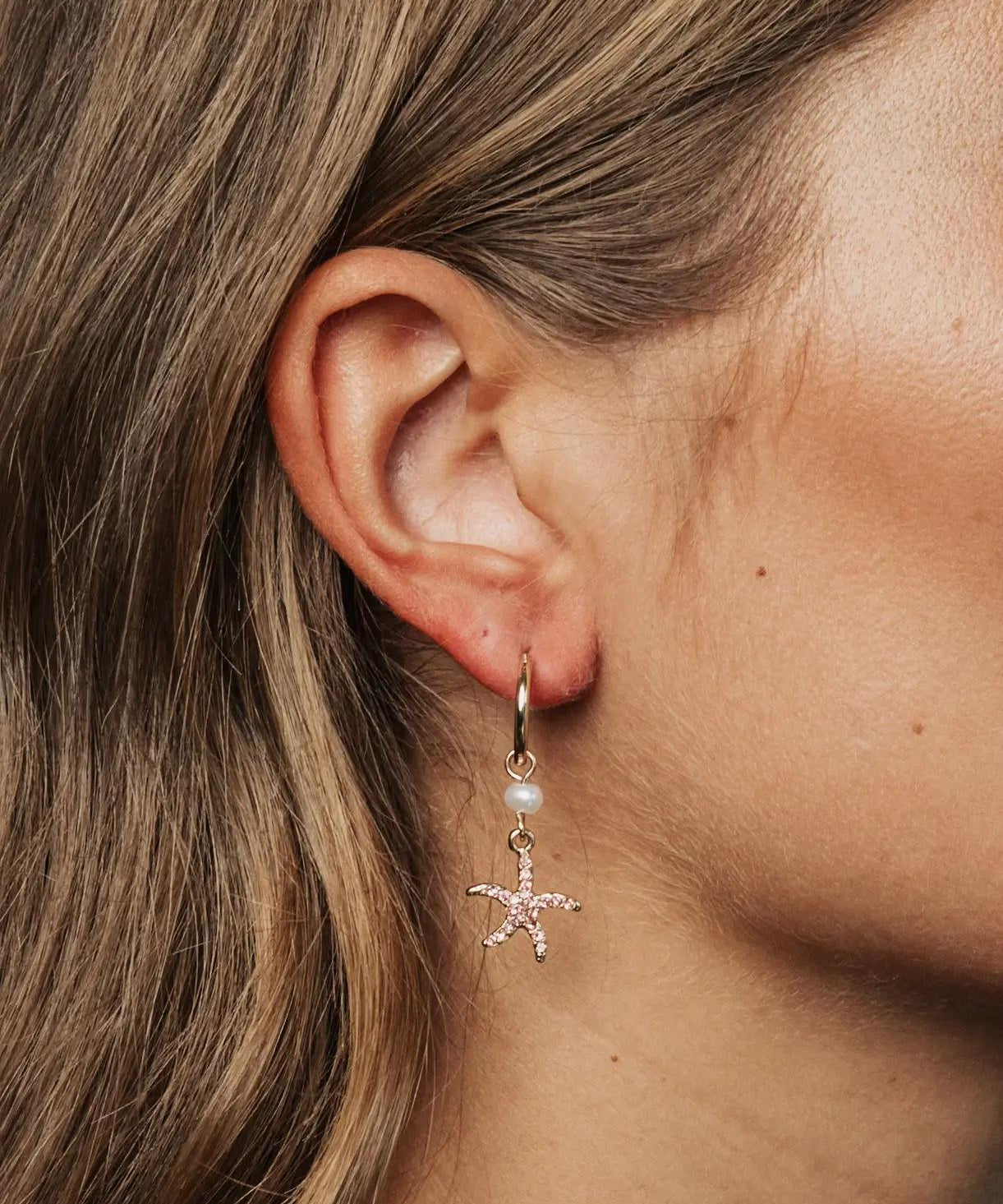 Starfish Hoops Pink/ Pearl