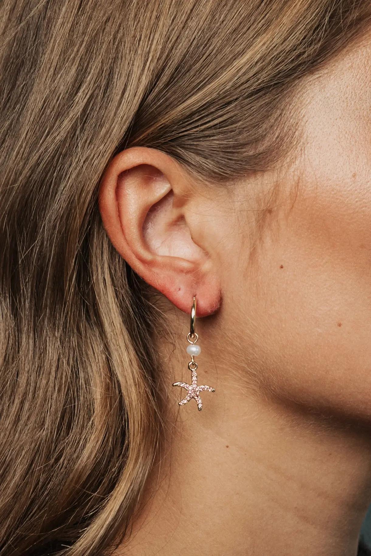 Starfish Hoops Pink/ Pearl