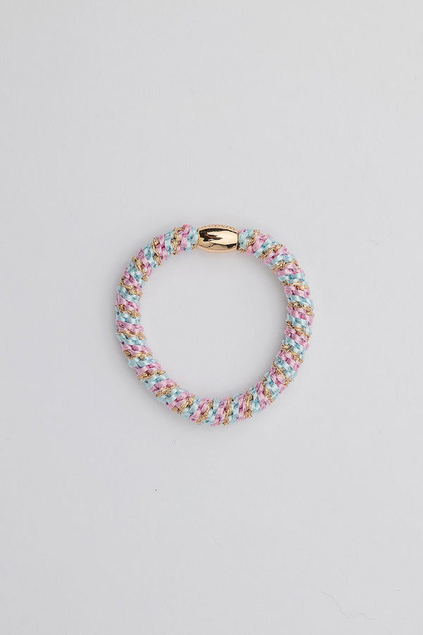 Elastic Hairband Striped Pink w Gold